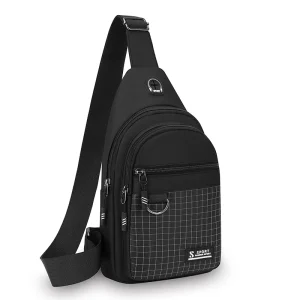 Men's large capacity fashionable black adjustable shoulder bag with multiple zipper pockets is very suitable for sports, travel